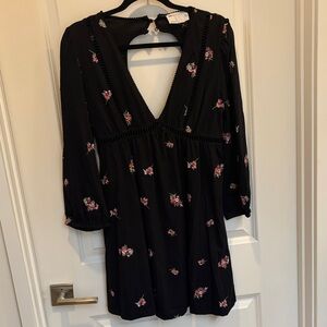 Black Floral V-Neck Dress